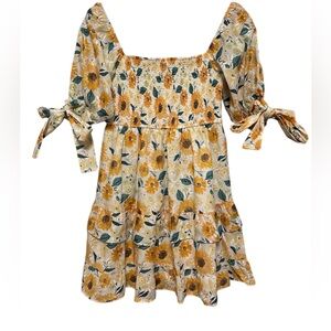 Moodie Yellow Sunflower Floral Smocked Blouse Size: XS NWT